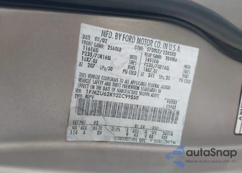 2002 Ford Explorer Xls z USA, uszkodzony, nr VIN 1FMZU62K92ZC99558